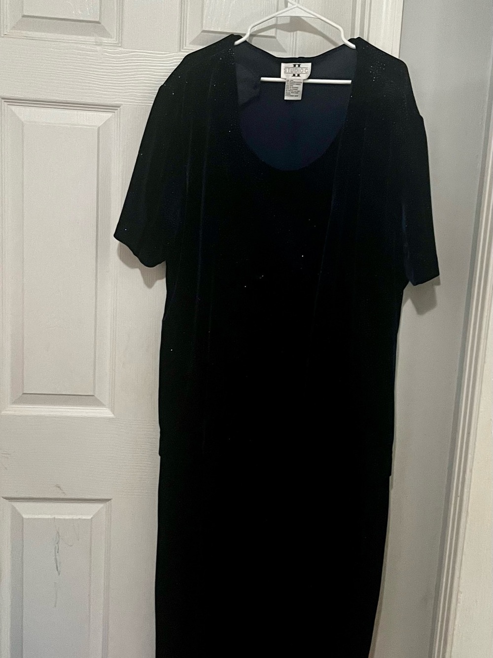 Studio C Navy Blue Velvet Top with Short Sleeves